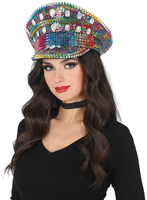 Gorro de policía multicolor con tachuelas, adulto