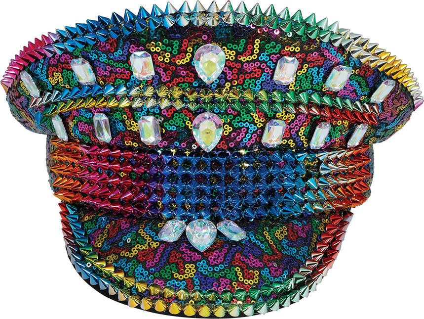 Gorro de policía multicolor con tachuelas, adulto
