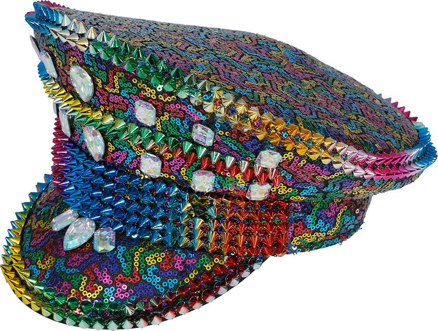 Gorro de policía multicolor con tachuelas, adulto