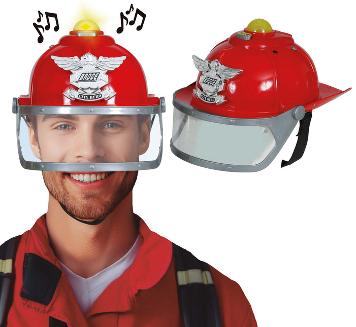 Casco de bombero con sirena y luz, adulto