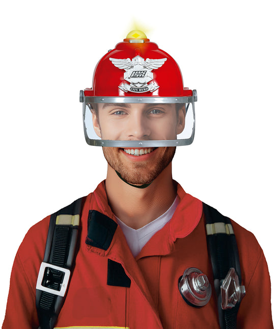 Casco de bombero con sirena y luz, adulto