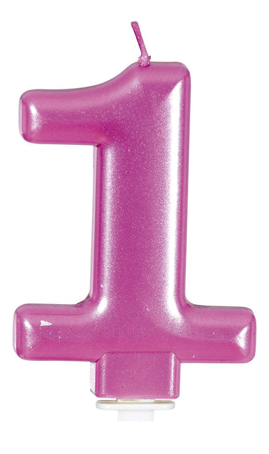 Vela Rosa 1 Año Metálica 8cm