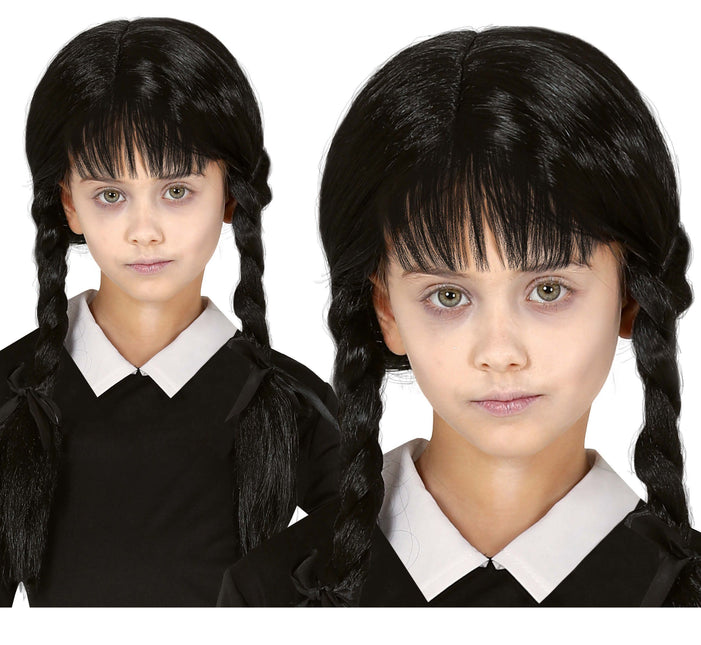 Peluca Negra con Trenzas Niño