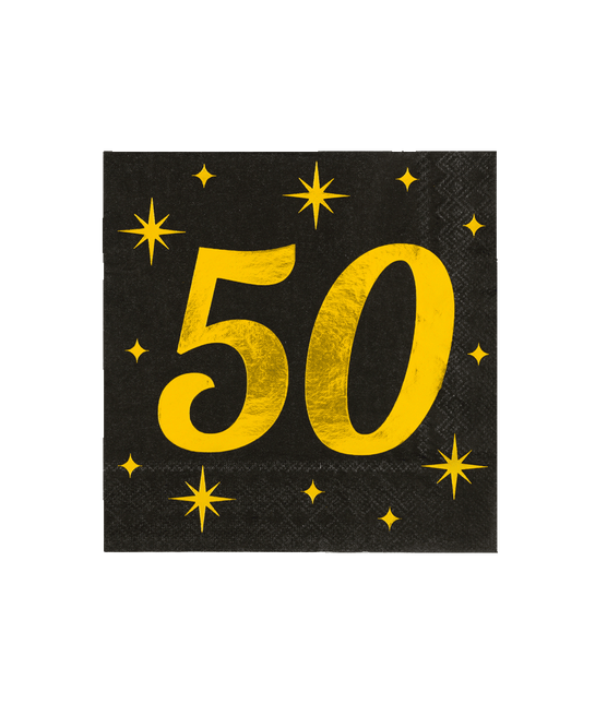 50 Jaar Servetten Zwart Goud 19cm 16st van Paper Dreams koop je bij Partywinkel