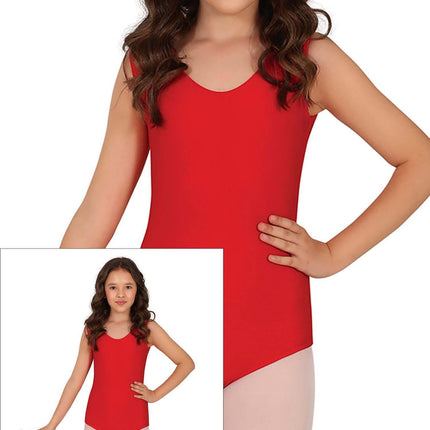 Traje de gimnasia rojo sin mangas para niña