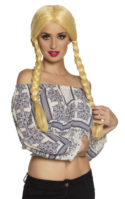 Blonde Pruik met Vlechten van Boland koop je bij Partywinkel