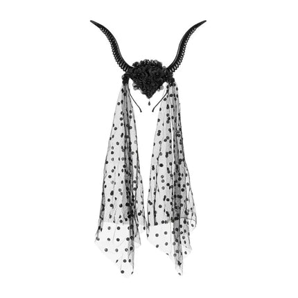 Duivel Haarband Zwart Met Sluier van Partydeco koop je bij Partywinkel