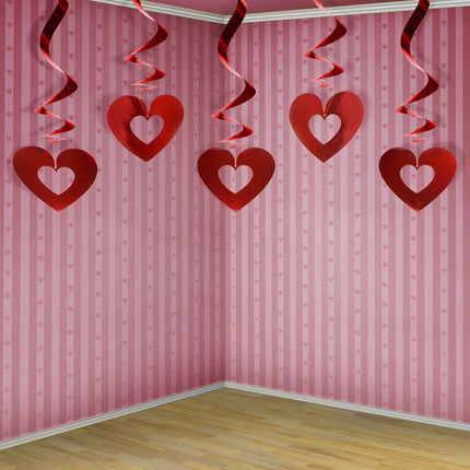Decoración Colgante Corazones Rojo 60cm 5pcs
