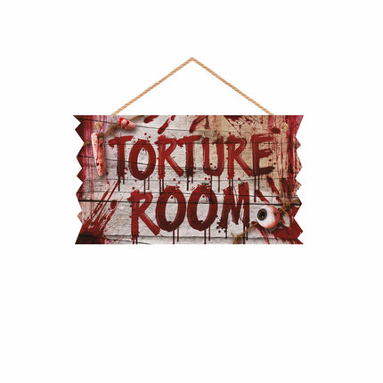 Señal de puerta de Halloween Sala de tortura 35cm