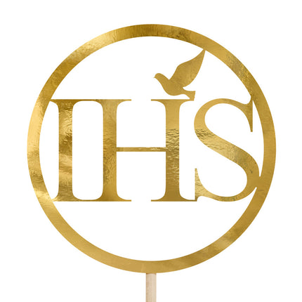 Adorno tarta Comunión IHS Oro 22cm