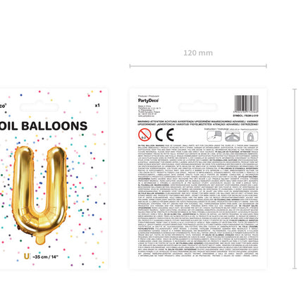 Globo Letra U Oro Vacío 35cm