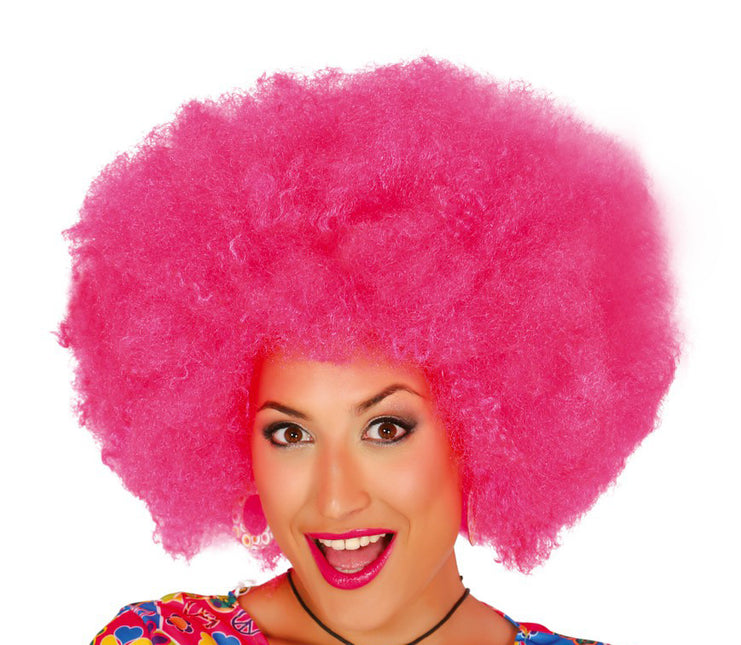 Peluca afro rosa