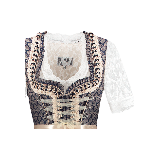 Azul Blanco Crema Dirndl Vestido Oktoberfest Señoras 2 Piezas