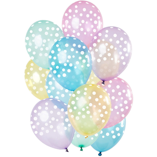 Globos Pastel Lunares Blancos 30cm 12pcs