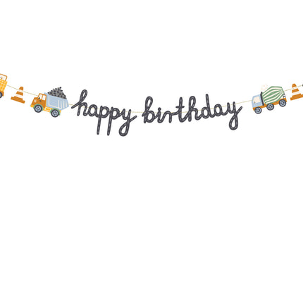 Feliz Cumpleaños Letra Guirnalda Vehículos de Construcción 2m