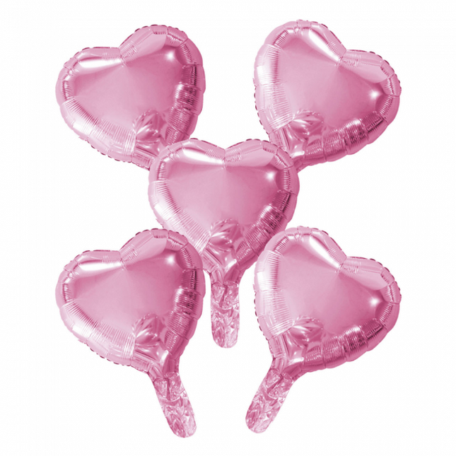 5 Globos de foil corazón con pajita de papel 9" rosa bebé