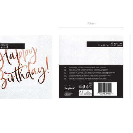 Servilletas Feliz Cumpleaños Blanco 33cm 20pcs