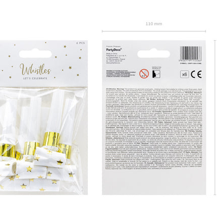 Lengüetas de Rodillo Blancas Estrellas Doradas 6pcs