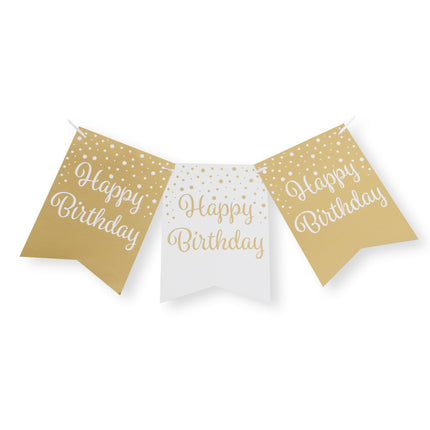 Banderola Feliz Cumpleaños Oro Blanco 6m