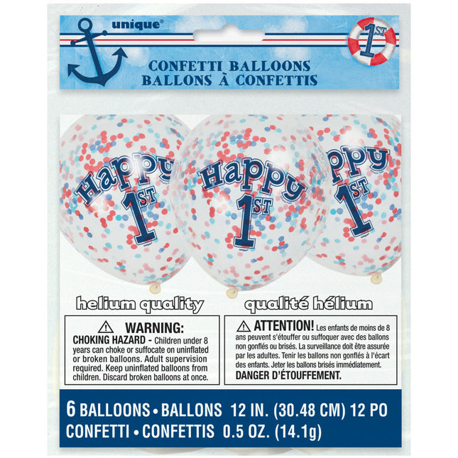 Globos Confeti 1 Año 30cm 6pcs