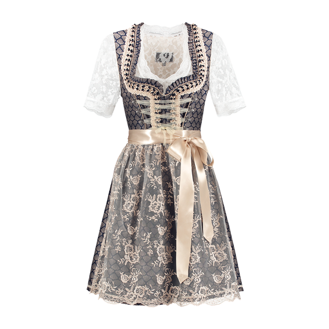Azul Blanco Crema Dirndl Vestido Oktoberfest Señoras 2 Piezas