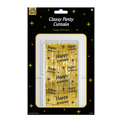 Cortina de Puerta Feliz Cumpleaños Oro Negro