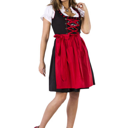 Negro Rojo Vestido Dirndl Oktoberfest Señoras
