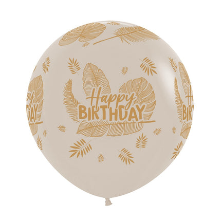 Globos Feliz Cumpleaños Hojas Tropicales Arena Blanca 61cm 3pcs