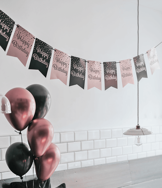 Banner Feliz Cumpleaños Rosa Negro 6m