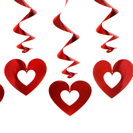 Decoración Colgante Corazones Rojo 60cm 5pcs