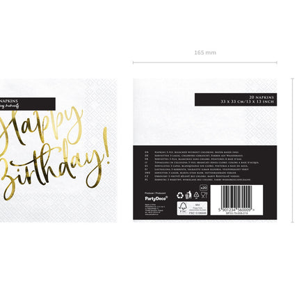 Servilletas Blancas Feliz Cumpleaños 33cm 20pcs
