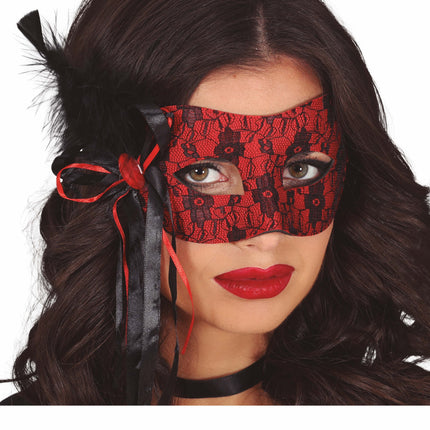 Máscara Ojos Negro Rojo Pluma