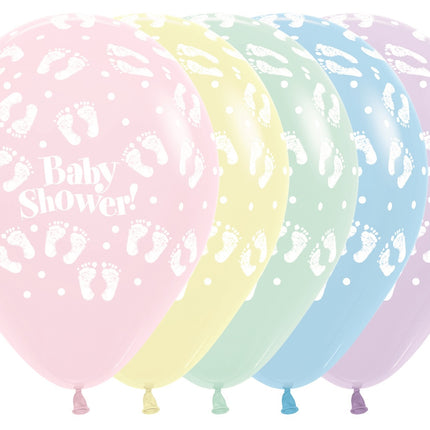Globos Baby Shower Huellas Pastel Mate Mix 30cm 25pcs