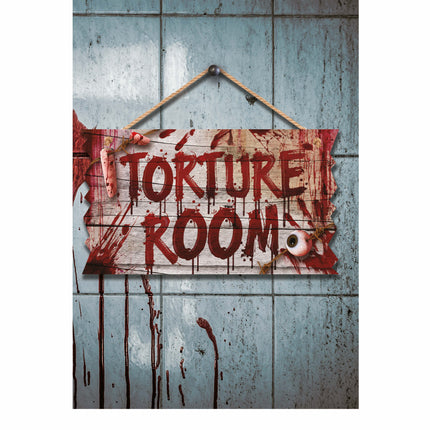 Señal de puerta de Halloween Sala de tortura 35cm