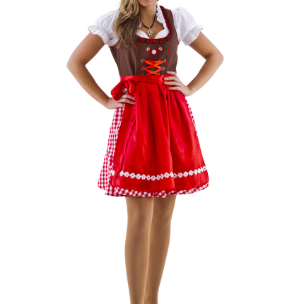 Dirndl a cuadros marrón-rojo/blanco