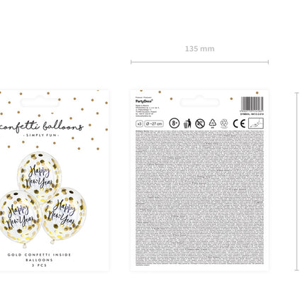 Globos Confeti Feliz Año Nuevo 27cm 3pcs