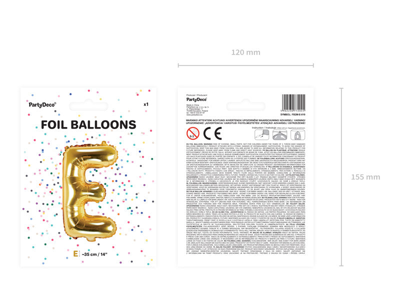 Globo Letra E Oro Vacío 35cm