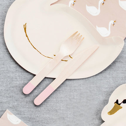 Cubiertos de madera rosa claro 16cm 18 piezas