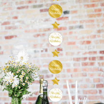 Decoración colgante Feliz Cumpleaños Oro Blanco 20,5cm