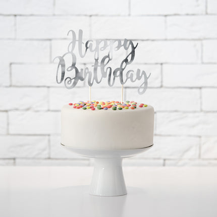 Adorno para tarta Feliz Cumpleaños Plata 22,5cm