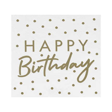 Servilletas Feliz Cumpleaños Oro Blanco