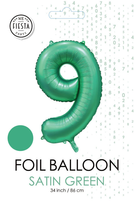 Globo Figura Verde 9 Años Brillo 86cm