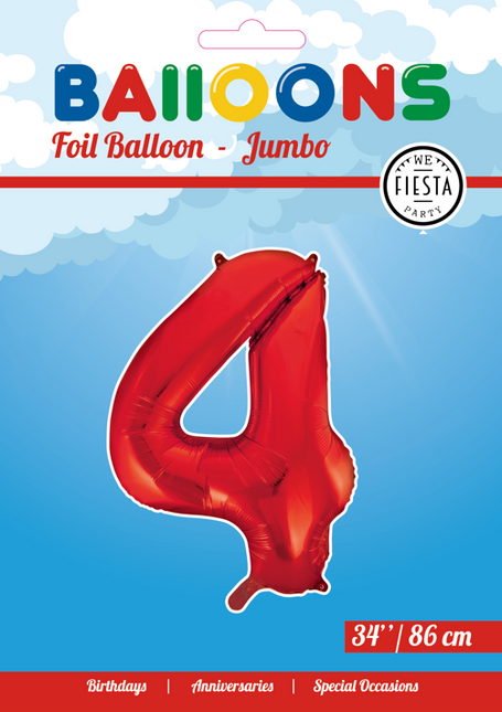 Globo Foil Figura 4 Rojo XL 86cm vacío