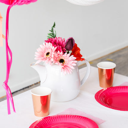 Vasos Oro Rosa Cartón Metalizado 250ml 8uds.