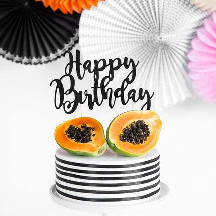Adorno para tarta Feliz Cumpleaños Negro 22,5cm