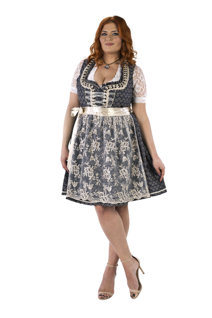 Azul Blanco Crema Dirndl Vestido Oktoberfest Señoras 2 Piezas