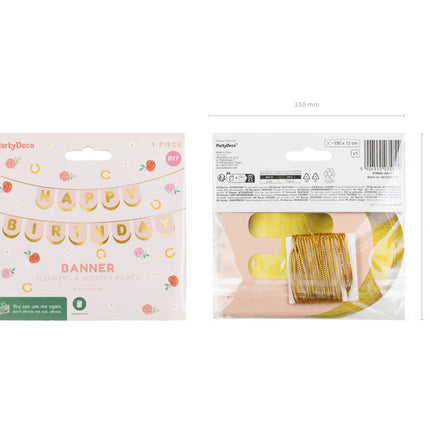 Guirnalda Letra Feliz Cumpleaños Rosa 1,5m