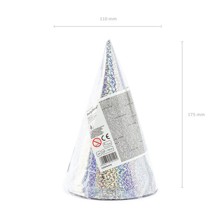 Sombreros de Fiesta Plateados Holográficos 16cm 6pcs