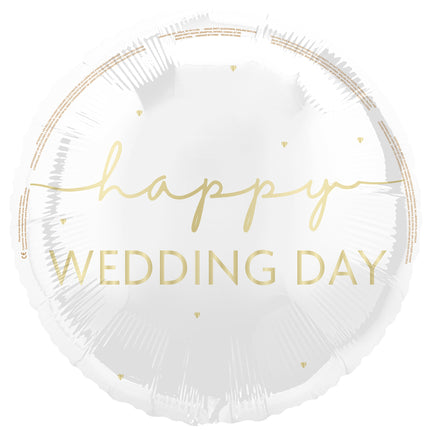 Globo de Helio Feliz Dia de la Boda Oro Blanco 45cm