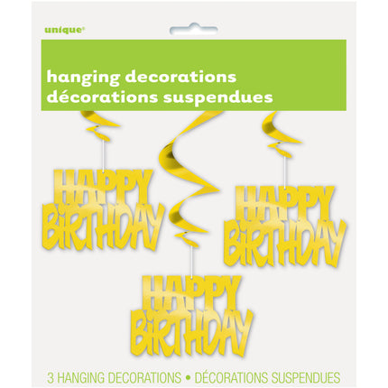 Decoración colgante Feliz Cumpleaños Oro 81cm 3pcs